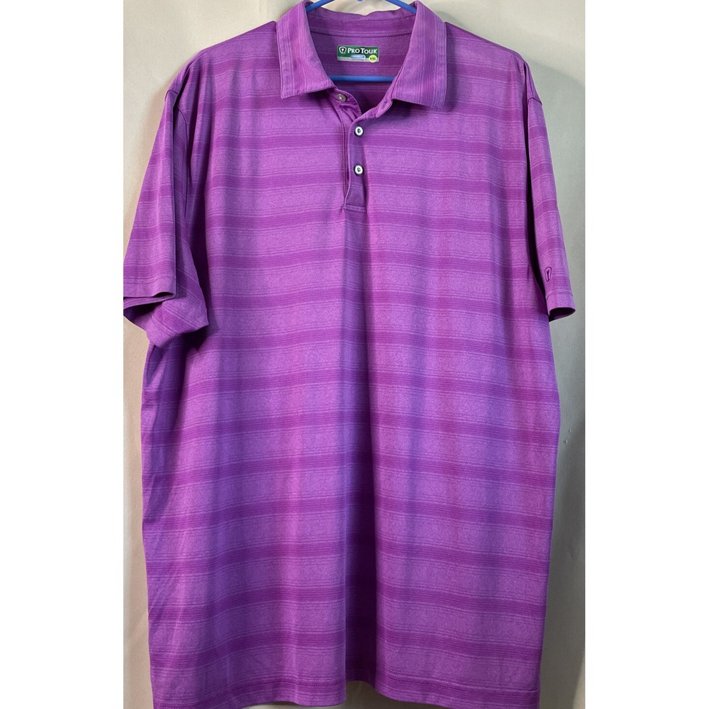 Pro Tour Men XXL Polo Shirt Purple Striped CoolPlay Short Sleeve Golf Tee Preppy